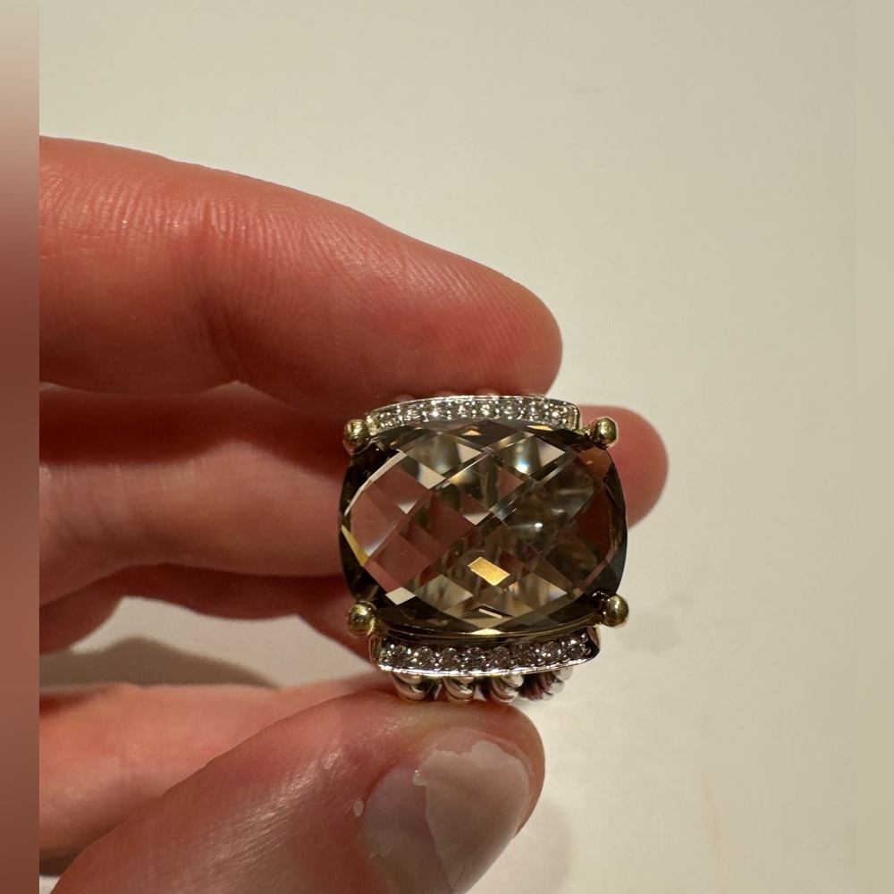 Authentic Rare Vintage Smoky Quartz Wheaton Ring w/ Gold Accent - Picture 4 of 6